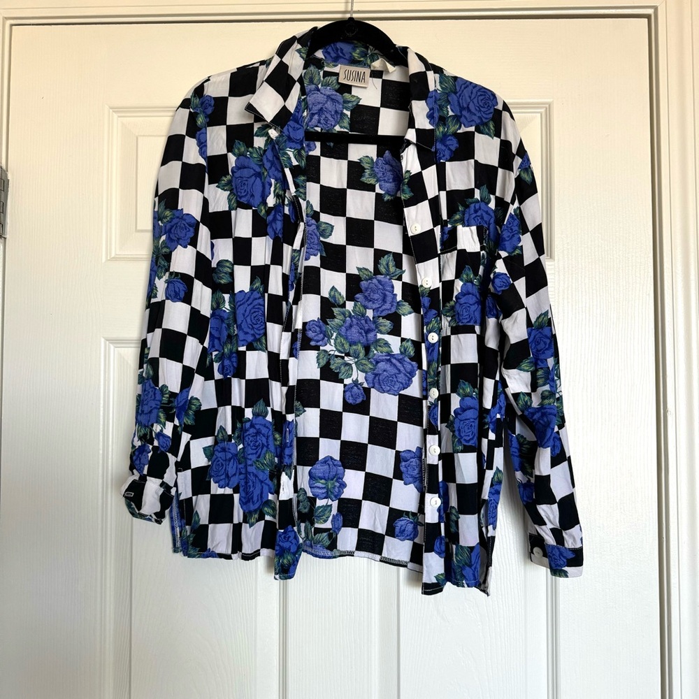 Vintage checkered floral button-up